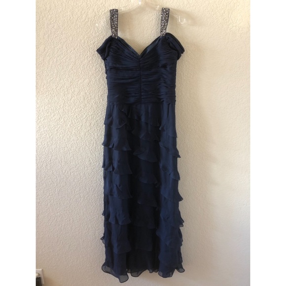 JS Collections Navy ruffle off shoulder dress - Picture 4 of 6